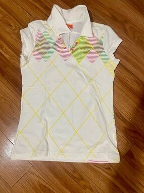 Puma White Polo Top with Pastel Argyle Diamonds